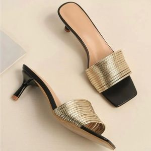 Metallic Stiletto mules sandals heels size 6 black gold